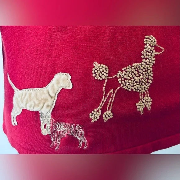 Susan Bristol Red Embroidered Dog Cardigan Wool Blend Button Cottagecore F22605 - Picture 5 of 5